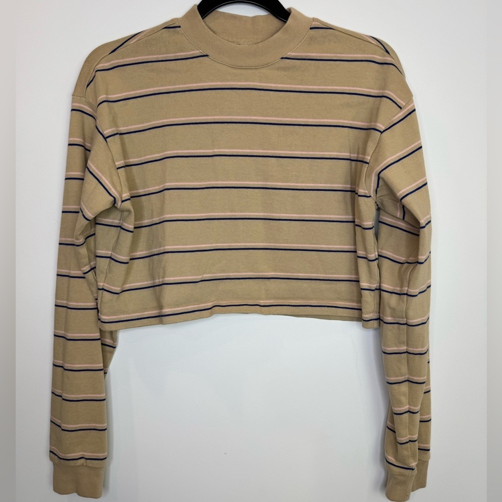 Simons Twik Tan Organic Cotton stripes long sleeve cropped size small